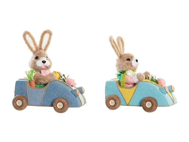 FIGURA FIBRA 23X15X29 CONEJO COCHE 2 SURT.