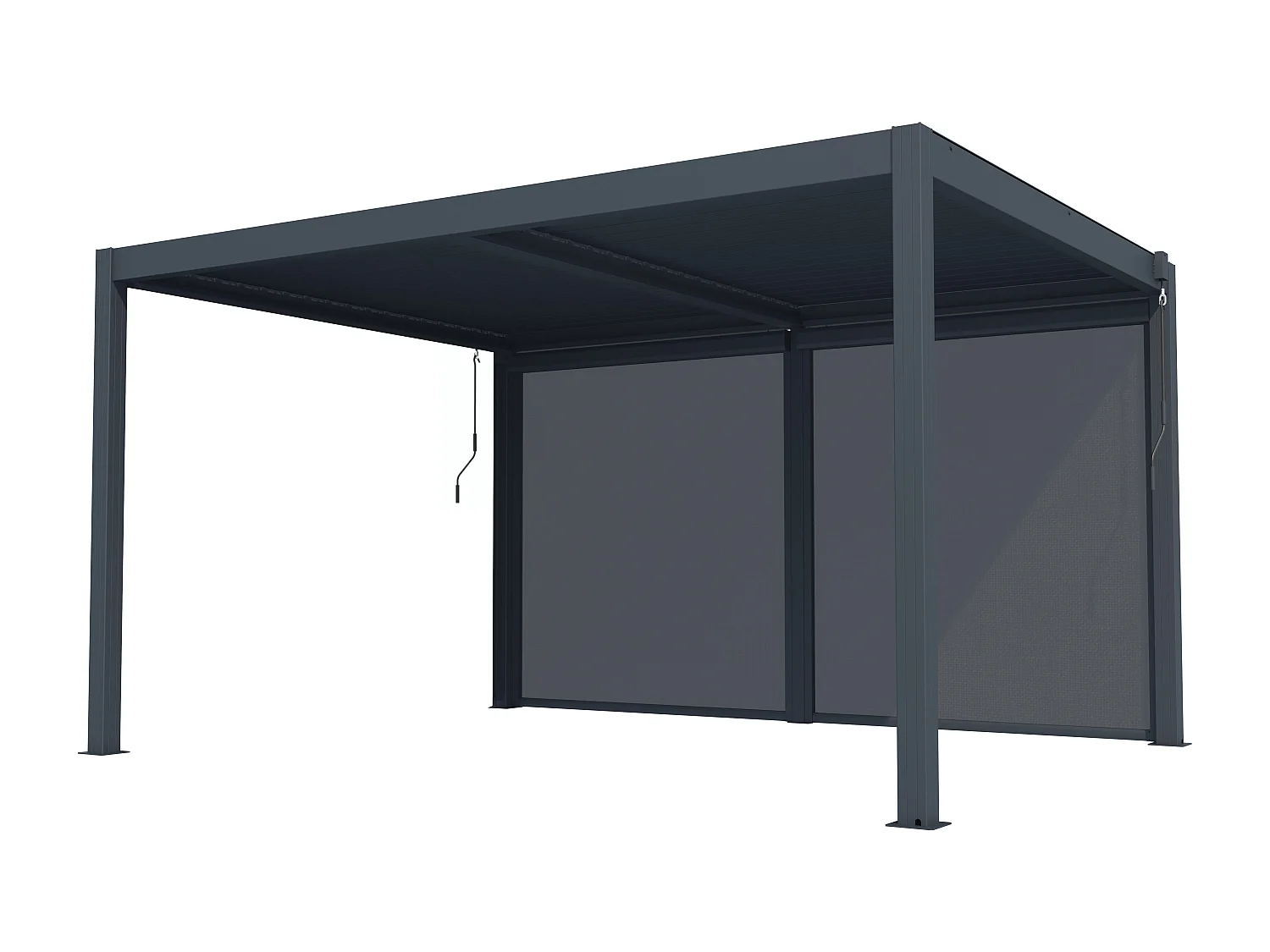 Pergola bioklimatyczna wolnostojąca z antracytowego aluminium z otwieranym dachem i zwijaną roletą szer. 3,67 m - 12 m² - CASSAPIA