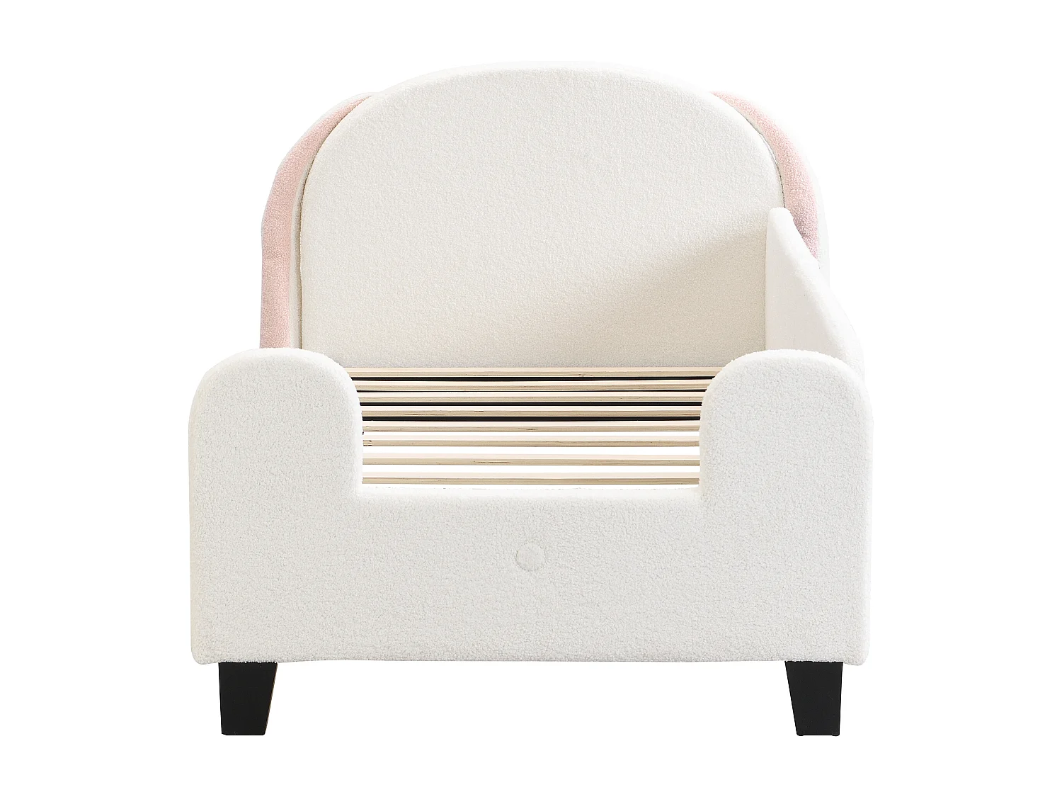 Lit enfant avec tête de lit - 90 x 200 cm - tissu Sherpa - sommier à lattes - blanc + rose