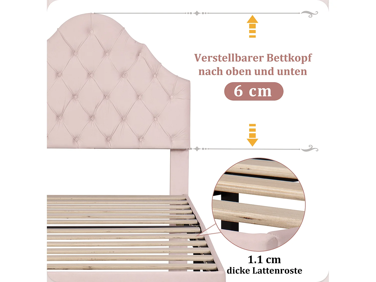 Bed met verstelbaar hoofdeinde voor kinderen - 90 x 200 cm - fluweel - Scandinavische stijl - roze