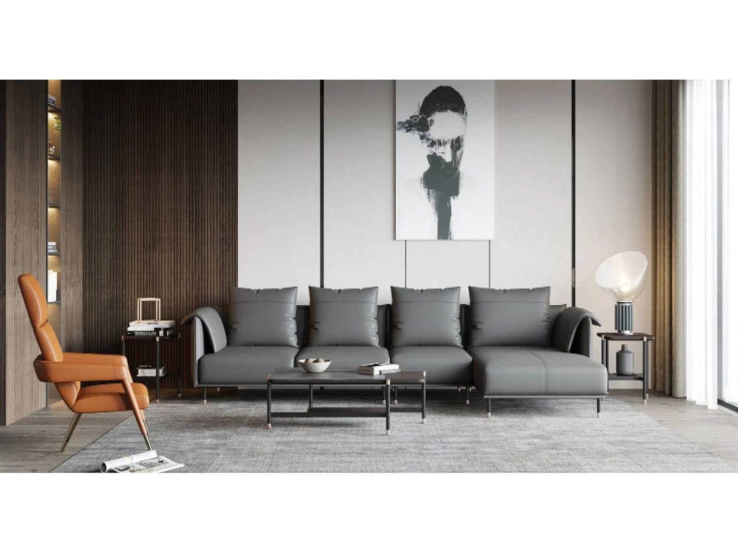 Ecksofa Garnitur Couch Grau Leder L Form Sofa Couchen Design