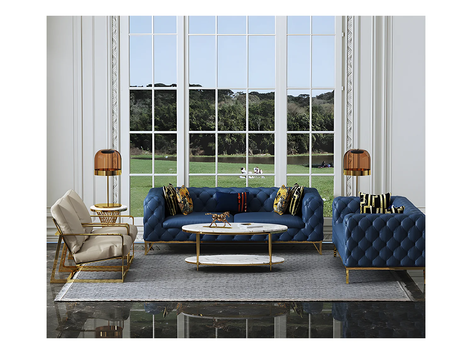 Ledersofa Sofagarnitur 3+2 Sitzer Set Garnitur Polstersofa Couch