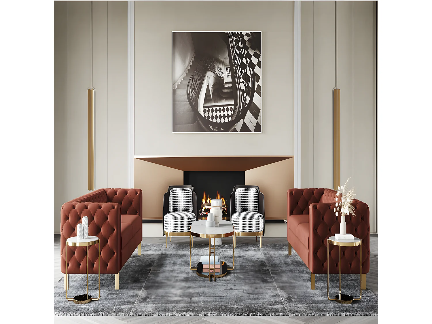 Sofagarnitur Set Sitz Polster 4tlg. Wohnzimmer Set Luxus Chesterfield