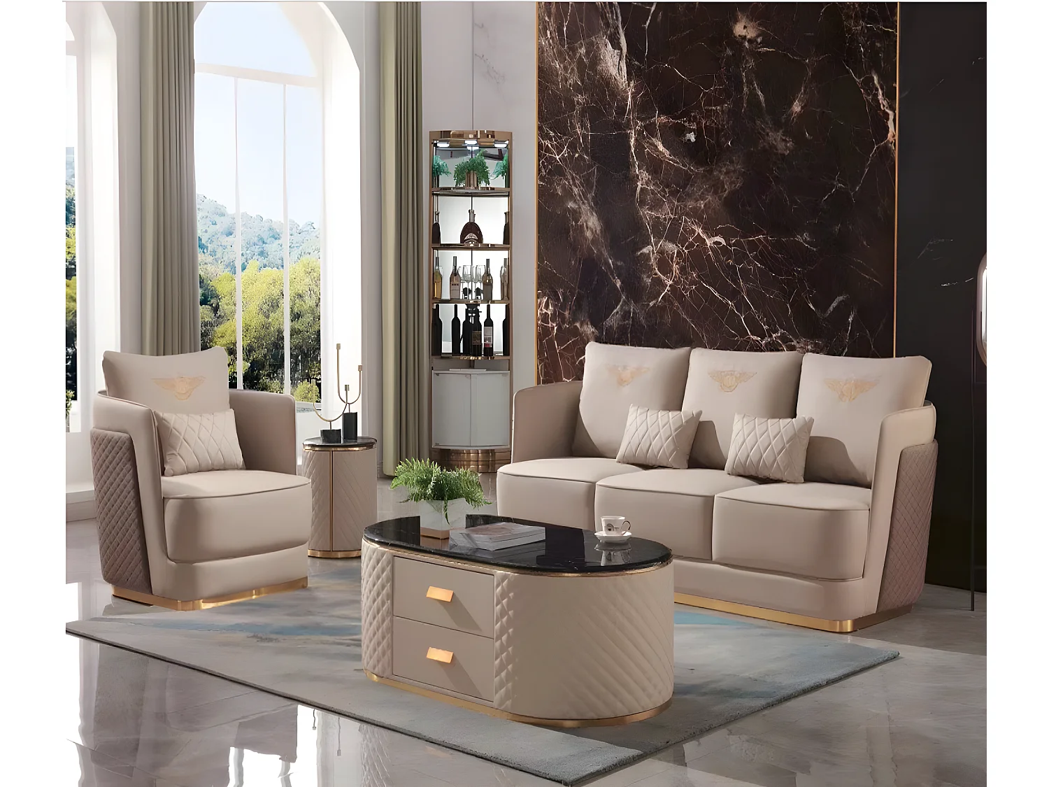 Komplett Set Sofa 3+1 Couchtisch Beistelltisch Designer Wohnlandschaft