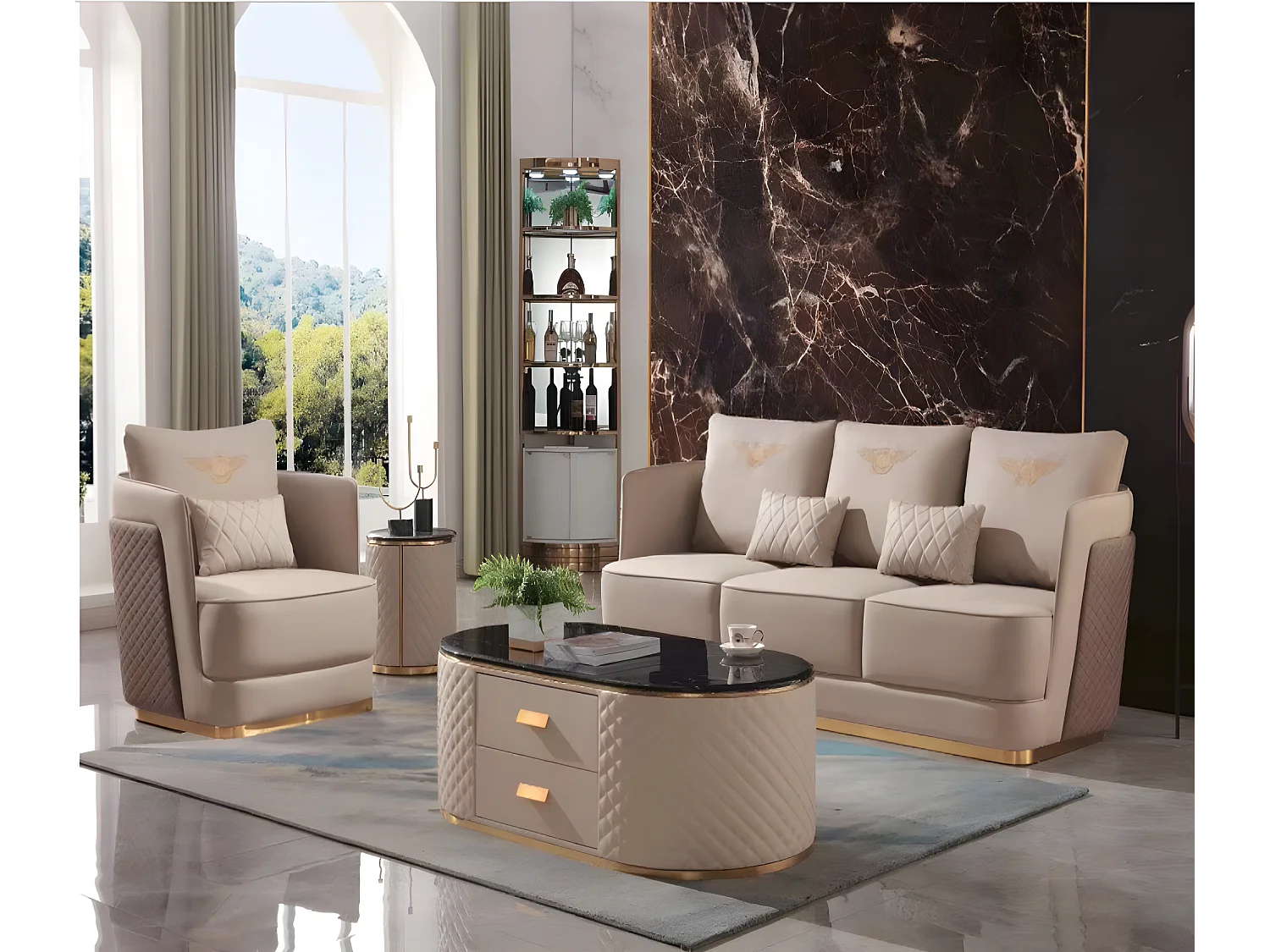 Komplett Set Sofa 3+1 Couchtisch Beistelltisch Designer Wohnlandschaft