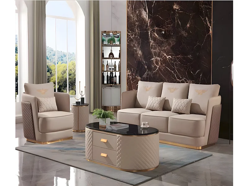 Komplett Set Sofa 3+1 Couchtisch Beistelltisch Designer Wohnlandschaft