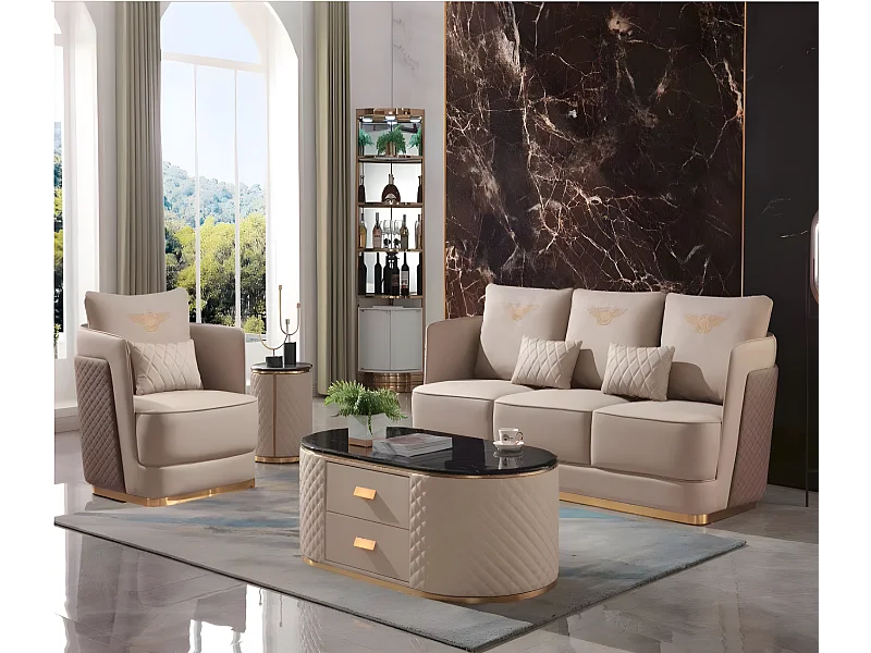 Komplett Set Sofa 3+1 Couchtisch Beistelltisch Designer Wohnlandschaft