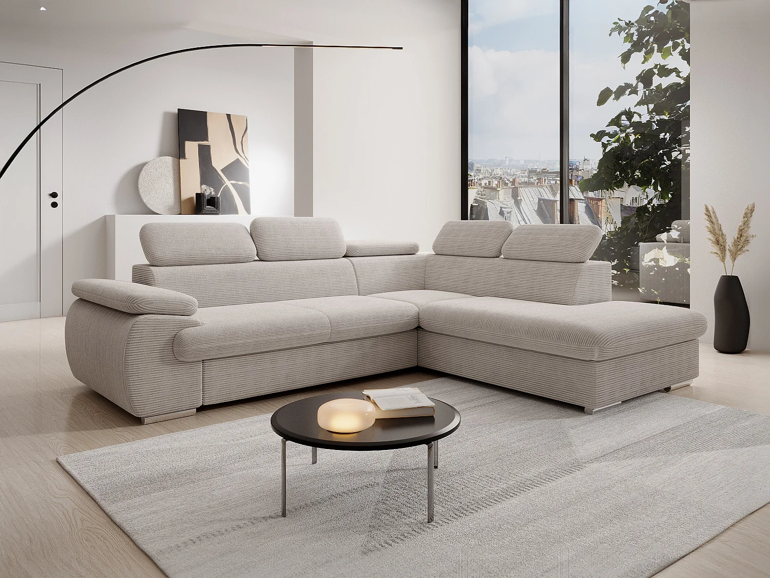 Divano letto in Velluto a coste Beige - Angolo a destra - FABIEN