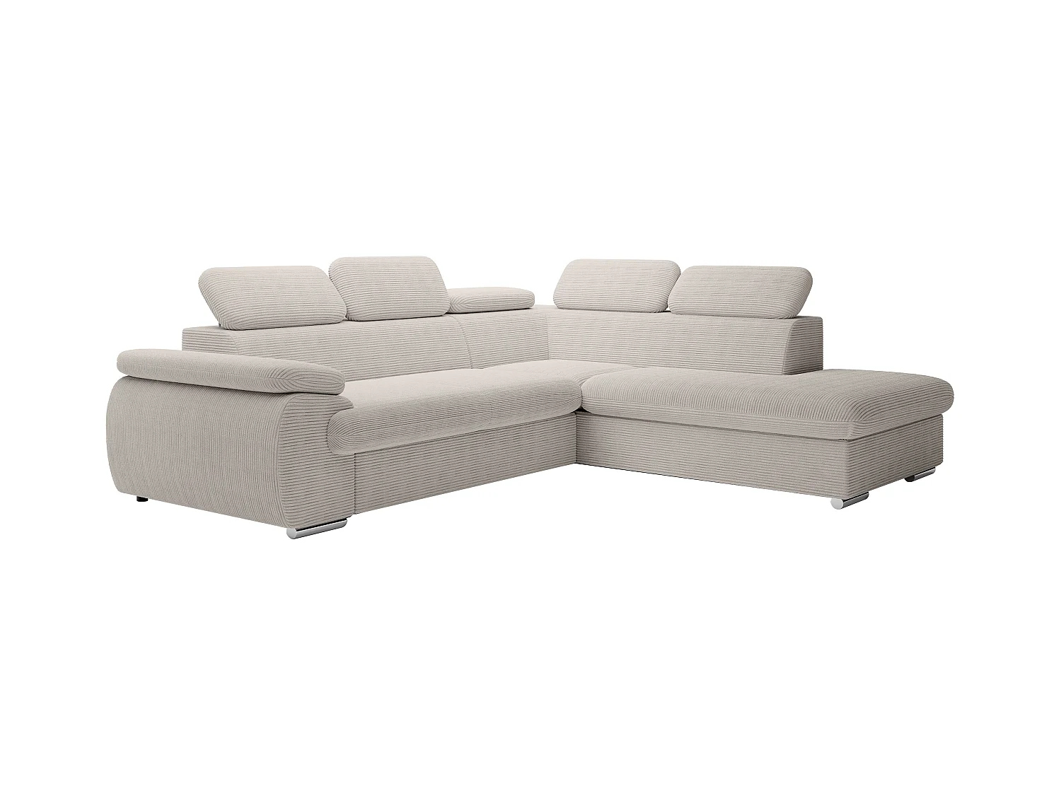 Canapé d'angle droit convertible en velours côtelé beige FABIEN