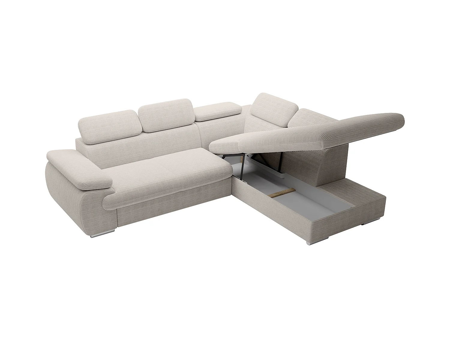 Canapé d'angle droit convertible en velours côtelé beige FABIEN
