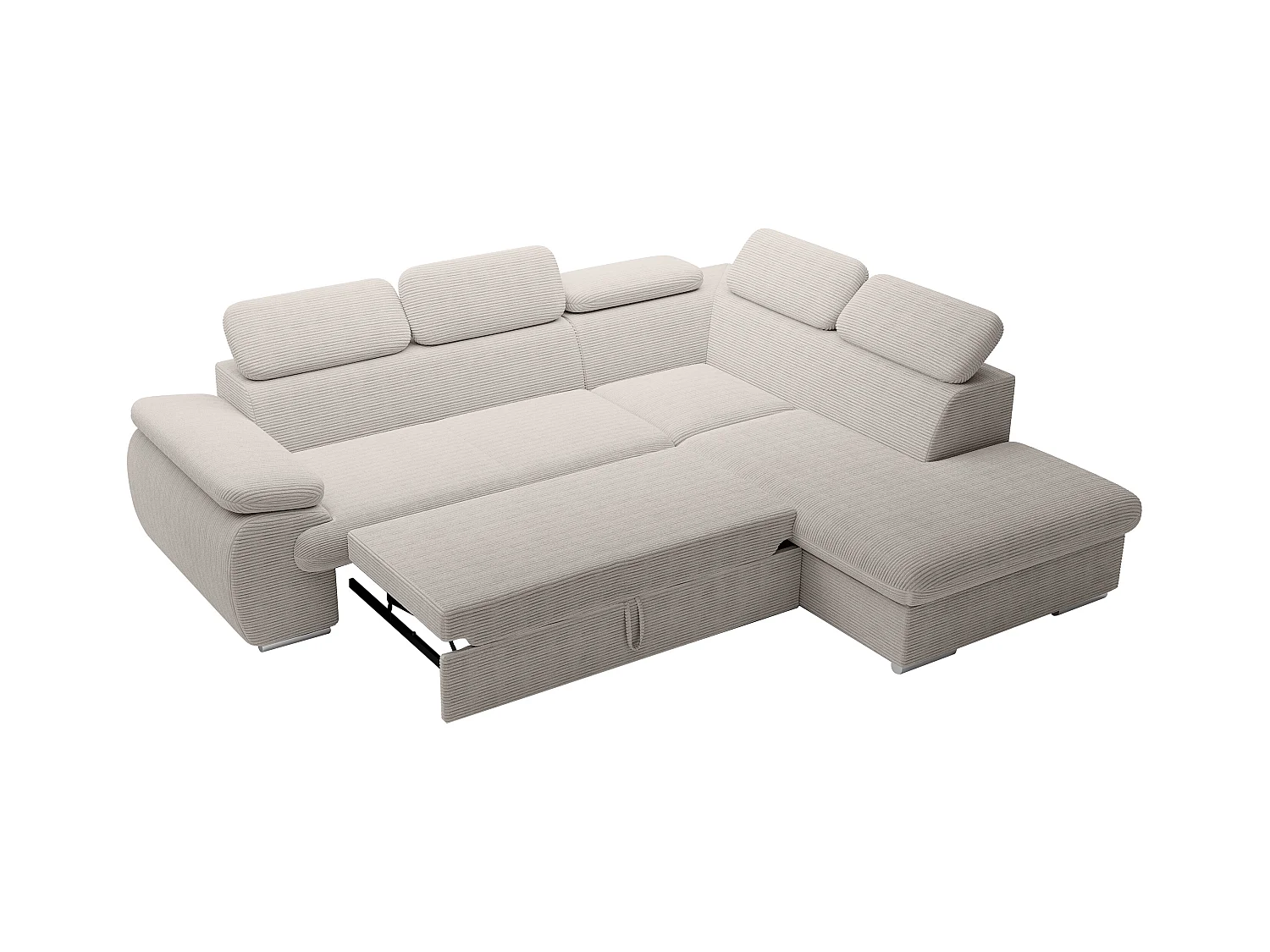 Canapé d'angle droit convertible en velours côtelé beige FABIEN