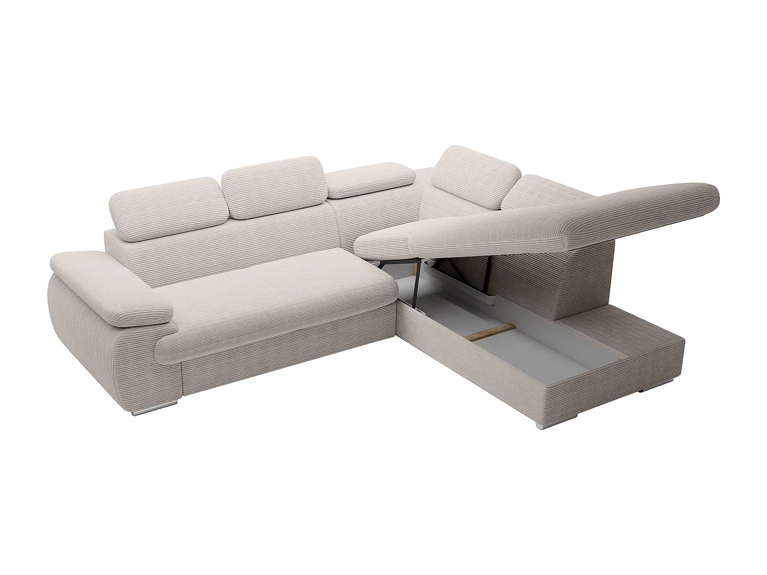 Canapé d'angle droit convertible en velours côtelé beige FABIEN