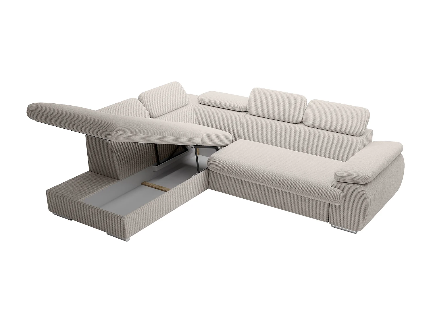 Canapé d'angle gauche convertible en velours côtelé beige FABIEN