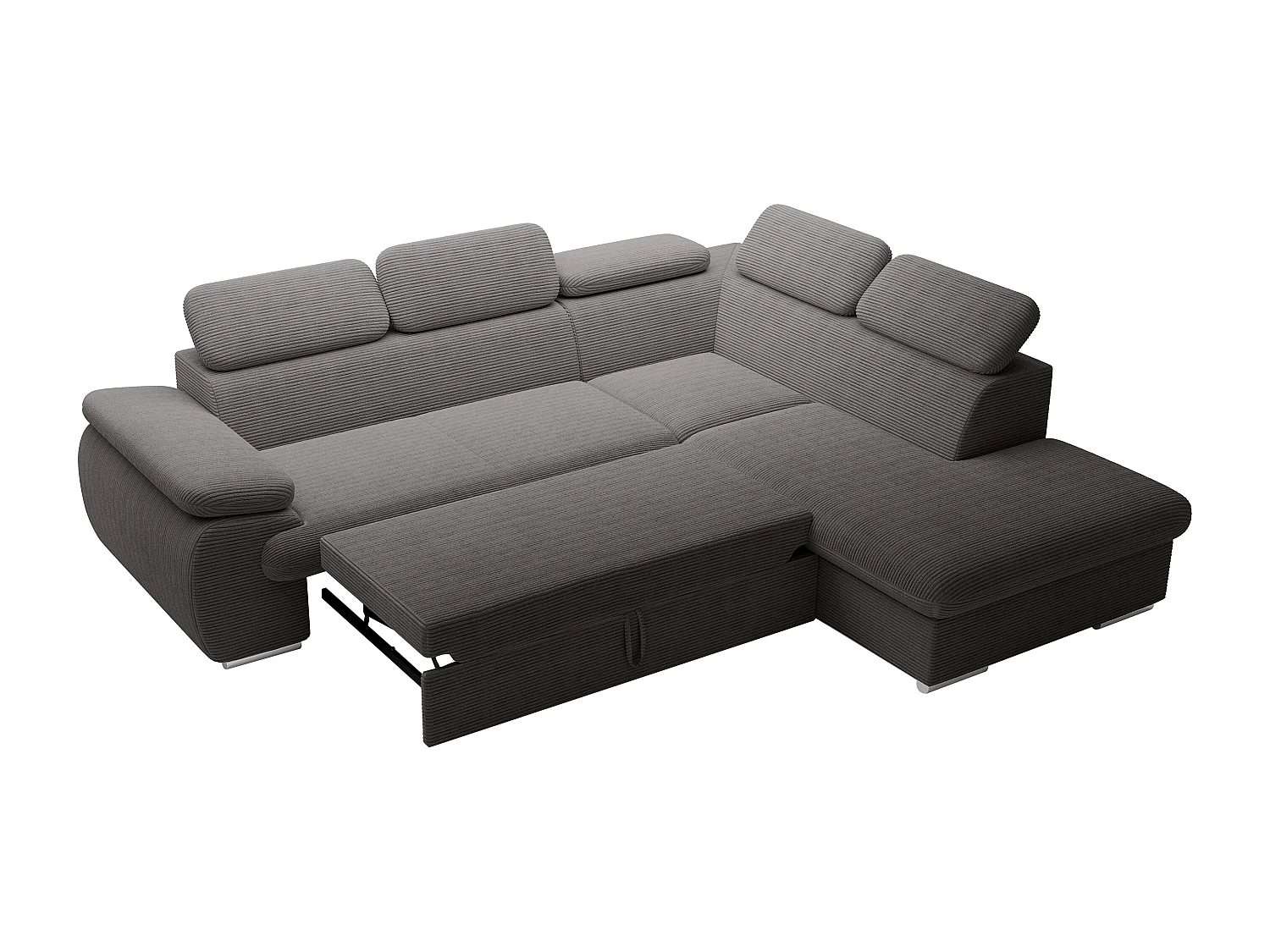 Canapé d'angle droit convertible en velours côtelé gris foncé FABIEN