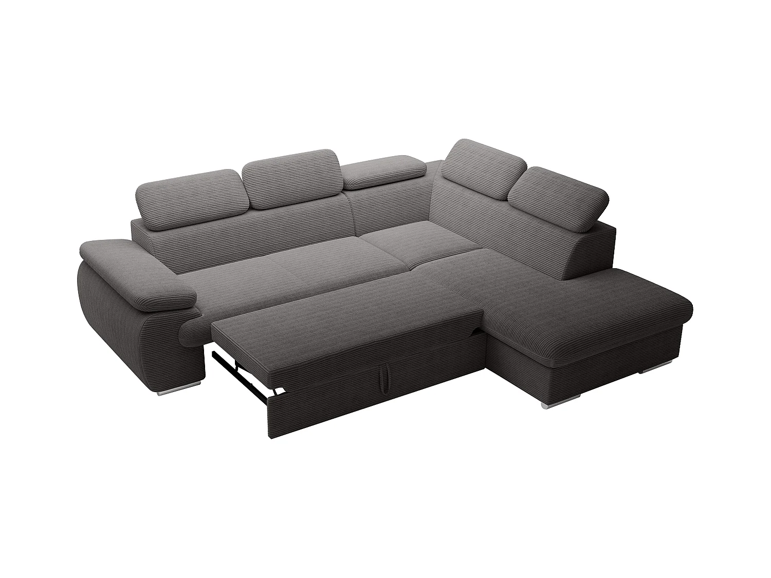 Høyre sjeselongsofa, uttrekkbar i mørk grå kordfløyel FABIEN