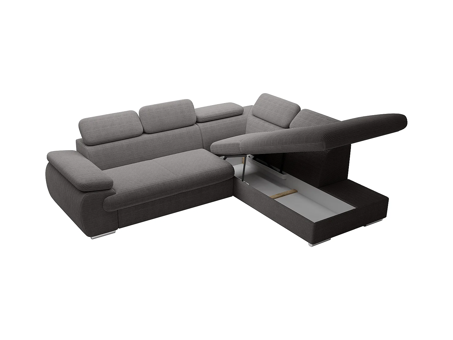 Høyre sjeselongsofa, uttrekkbar i mørk grå kordfløyel FABIEN