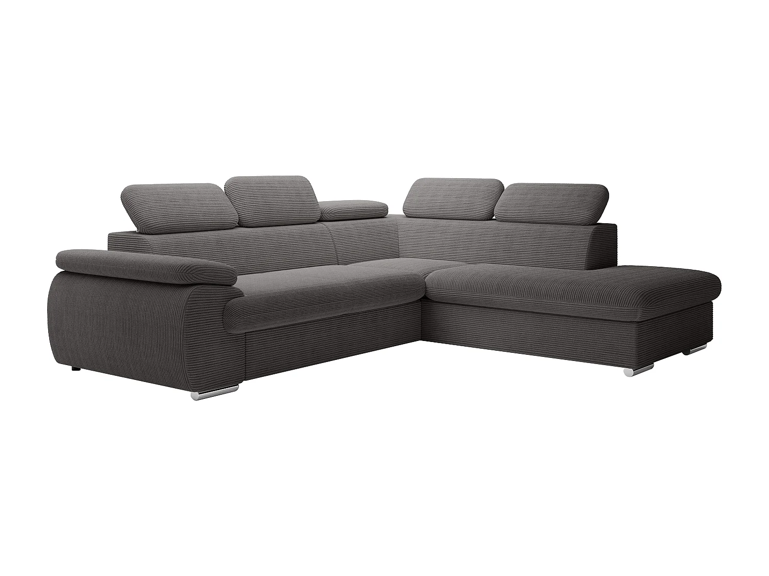 Canapé d'angle droit convertible en velours côtelé gris foncé FABIEN