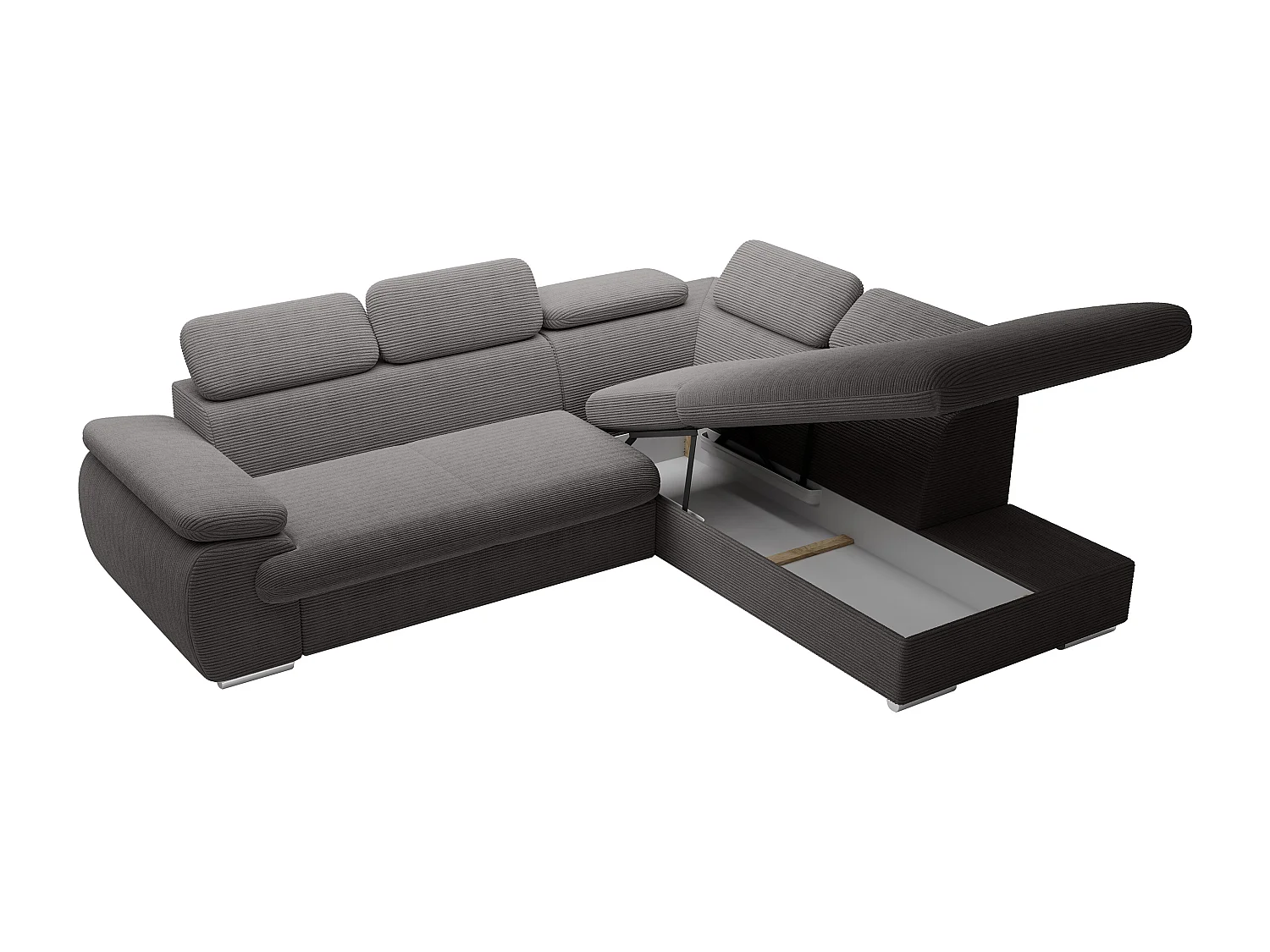 Canapé d'angle droit convertible en velours côtelé gris foncé FABIEN
