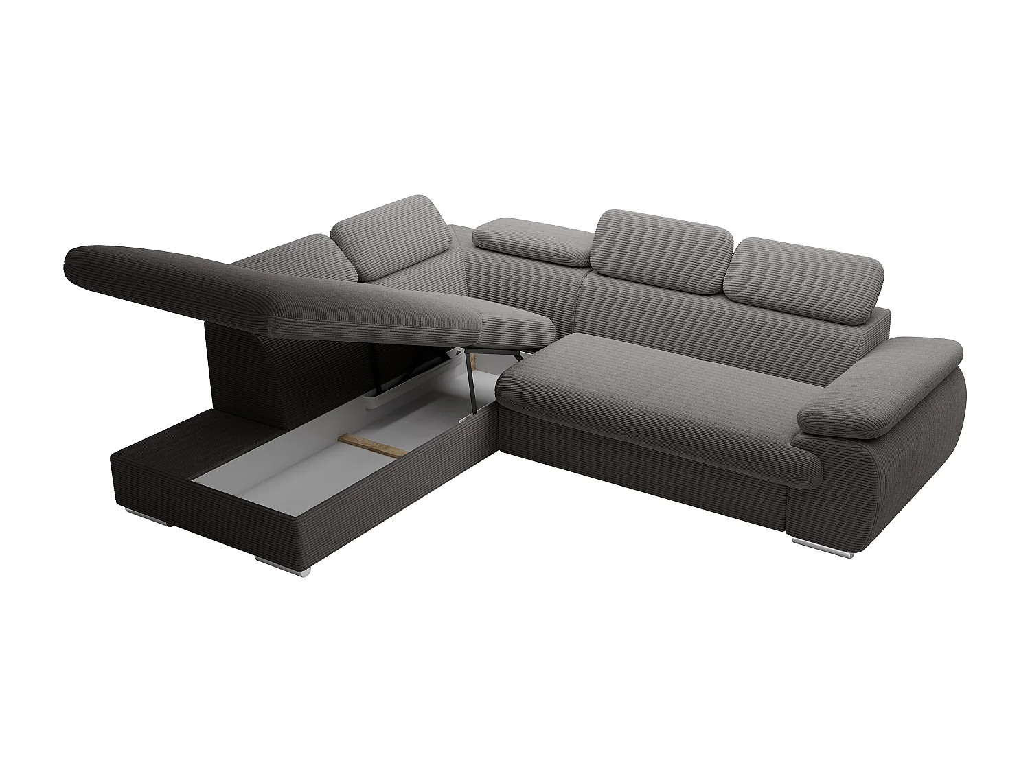 Canapé d'angle gauche convertible en velours côtelé gris foncé FABIEN