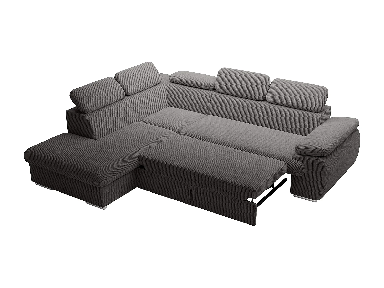 Divano letto in Velluto a coste Antracite - Angolo a sinistra - FABIEN