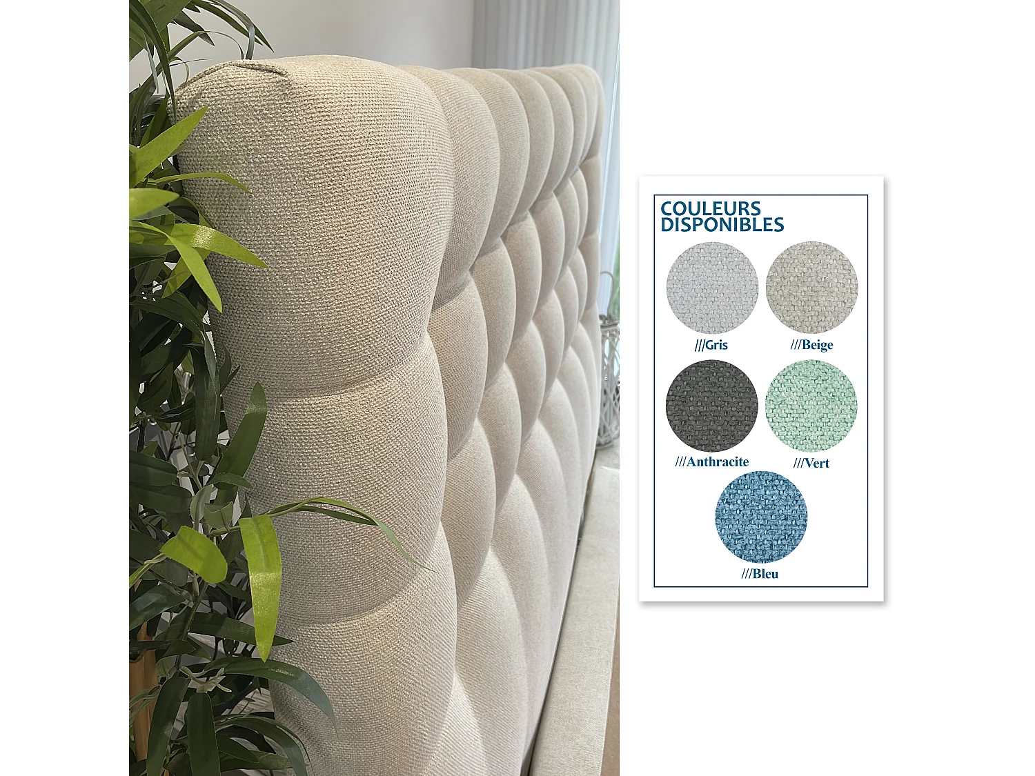 Tête de lit VERSAILLES 160x122, gris, Gamme Prestige Hôtel, capitonnée