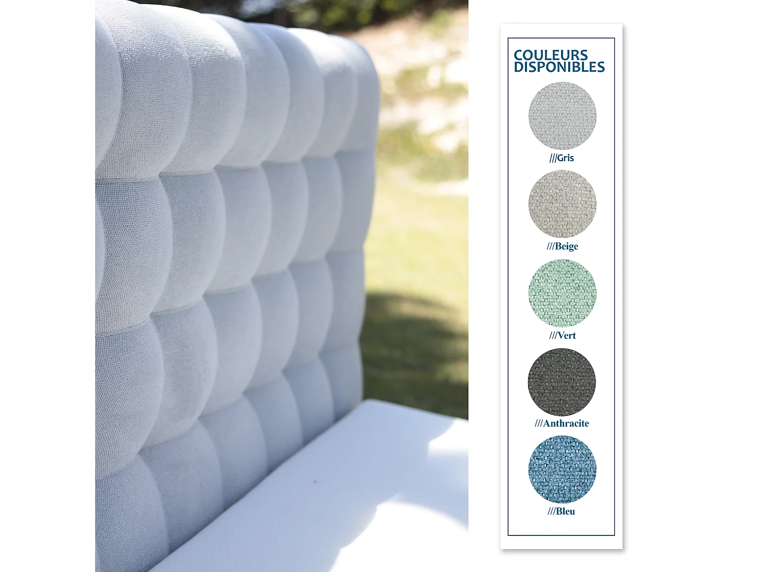 Tête de lit VERSAILLES 90x105, beige, Gamme Prestige Hôtel, capitonnée