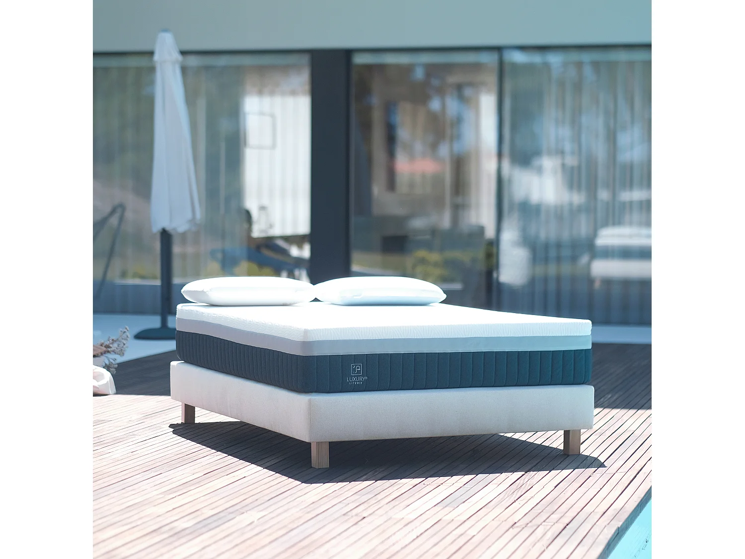 Sommier tapissier 90x190, beige, Gamme Prestige Hôtel, bois massif + pieds offerts