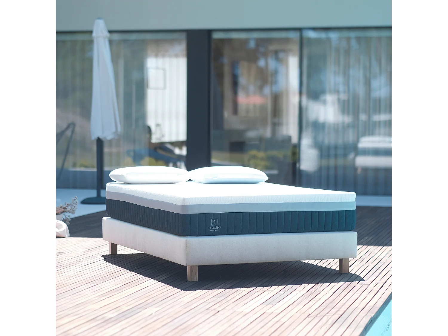 Sommier tapissier 90x190, beige, Gamme Prestige Hôtel, bois massif + pieds offerts