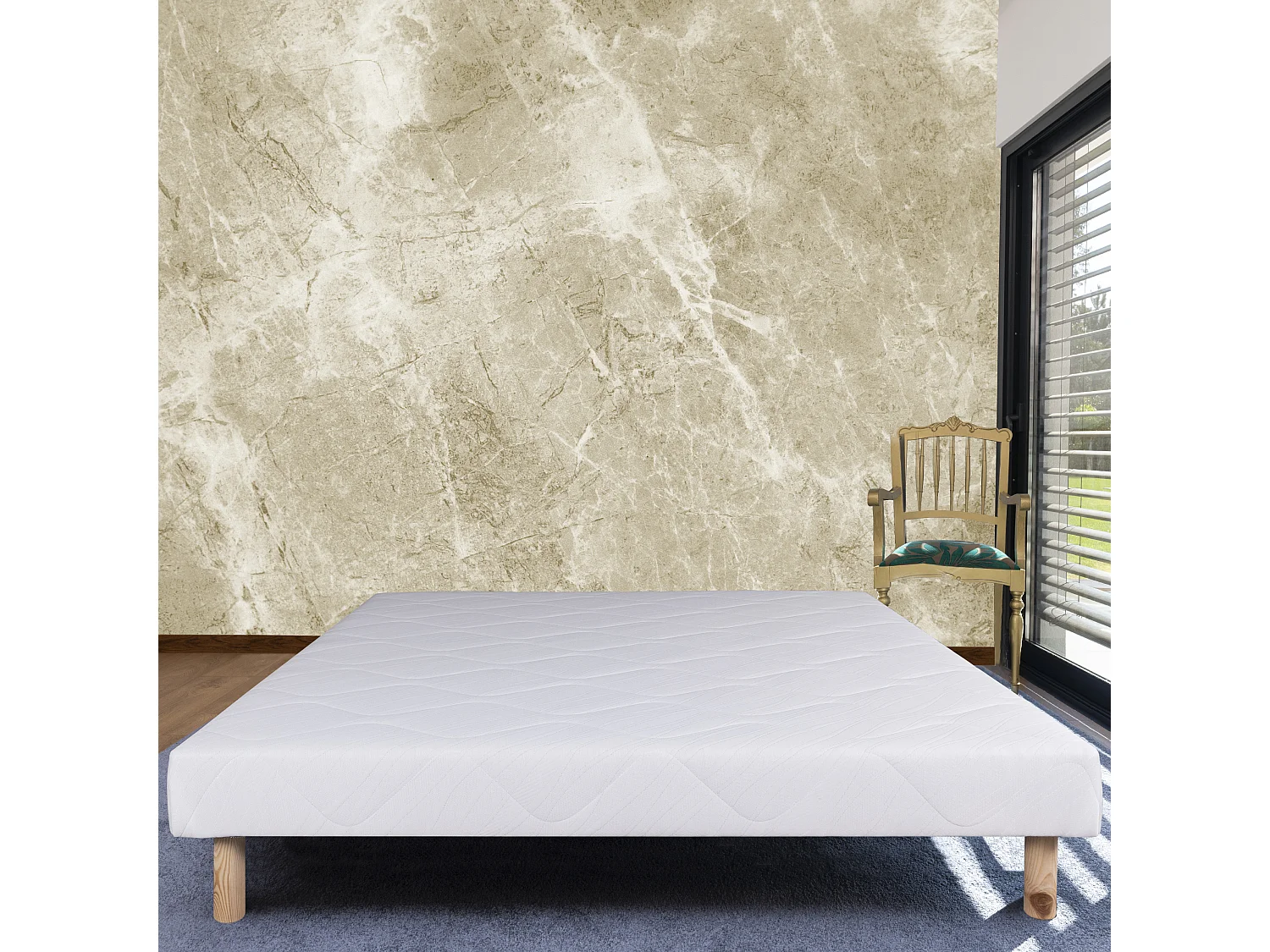 Sommier tapissier, blanc, Gamme Prestige Hôtel, bois massif + pieds offerts