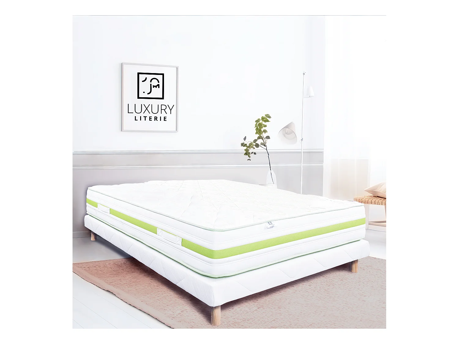 Sommier tapissier 90x190, blanc, Gamme Prestige Hôtel, bois massif + pieds offerts
