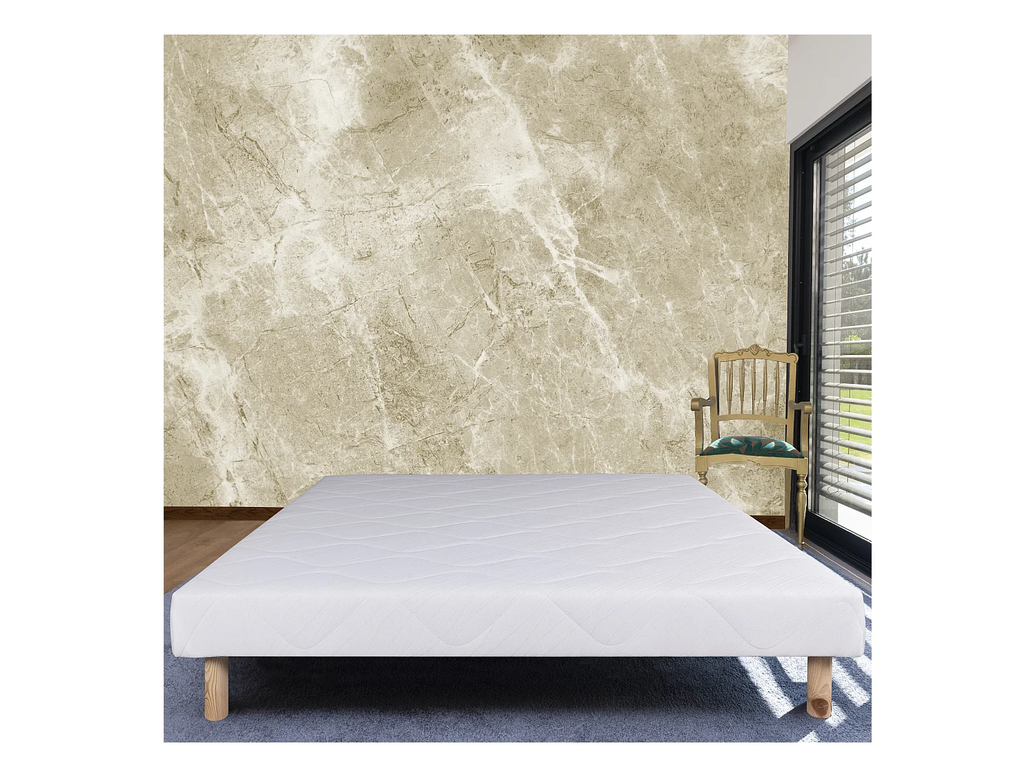 Sommier tapissier 90x190, blanc, Gamme Prestige Hôtel, bois massif + pieds offerts