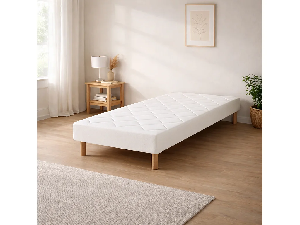 Sommier tapissier, blanc, Gamme Prestige Hôtel, bois massif + pieds offerts