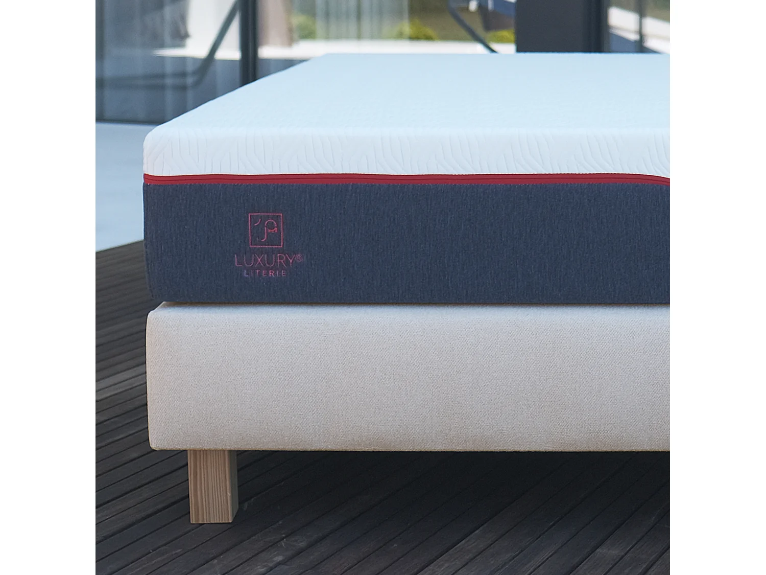 Sommier tapissier 140x200, beige, Gamme Prestige Hôtel, bois massif + pieds offerts