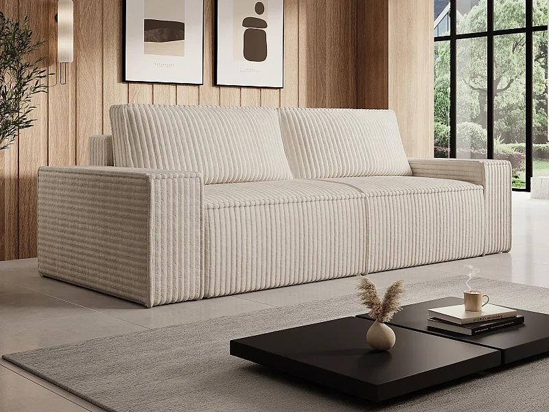 Divano letto 4 posti in Velluto a coste larghe Beige - AMELIA