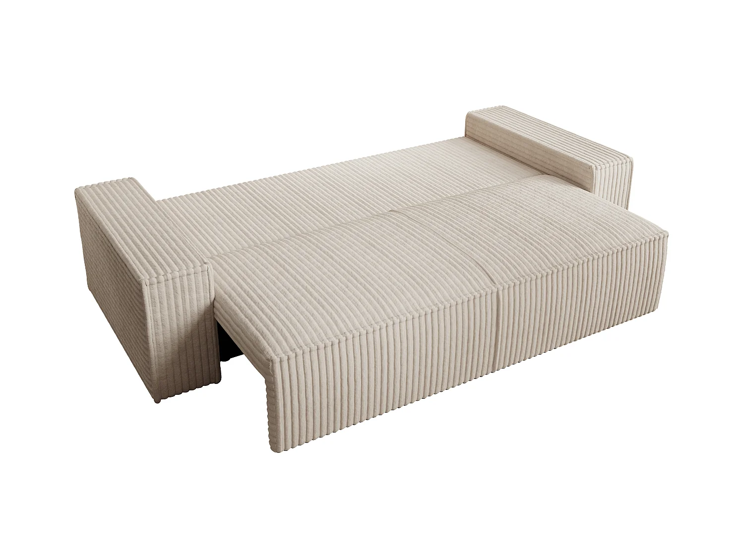 4-personers sofabed i velour med brede brede beige cordstof AMELIA