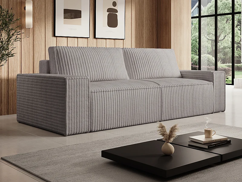 4-sits bäddsoffa i ljusgrå manchestervelour AMELIA