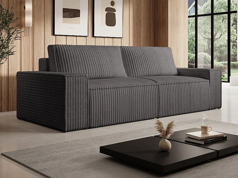 Vierzitsslaapbank van antracietgrijs ribfluweel met brede ribbels AMELIA