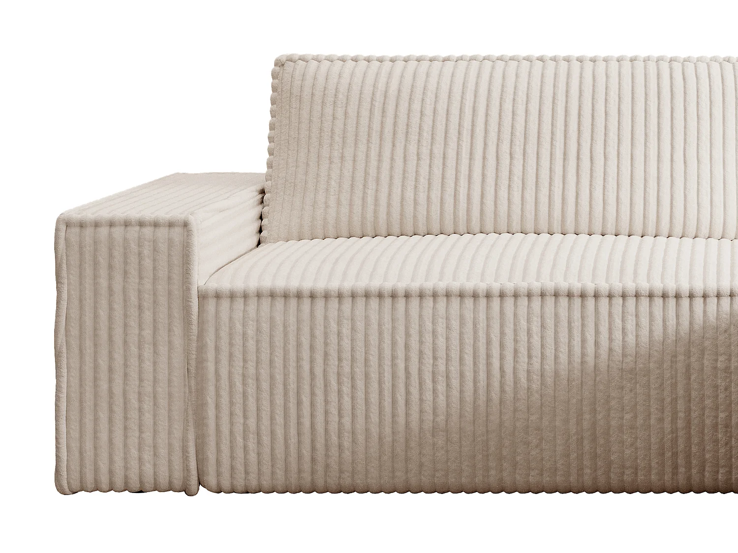 Canapé d'angle droit convertible en velours côtelé grosses côtes beige AMELIA