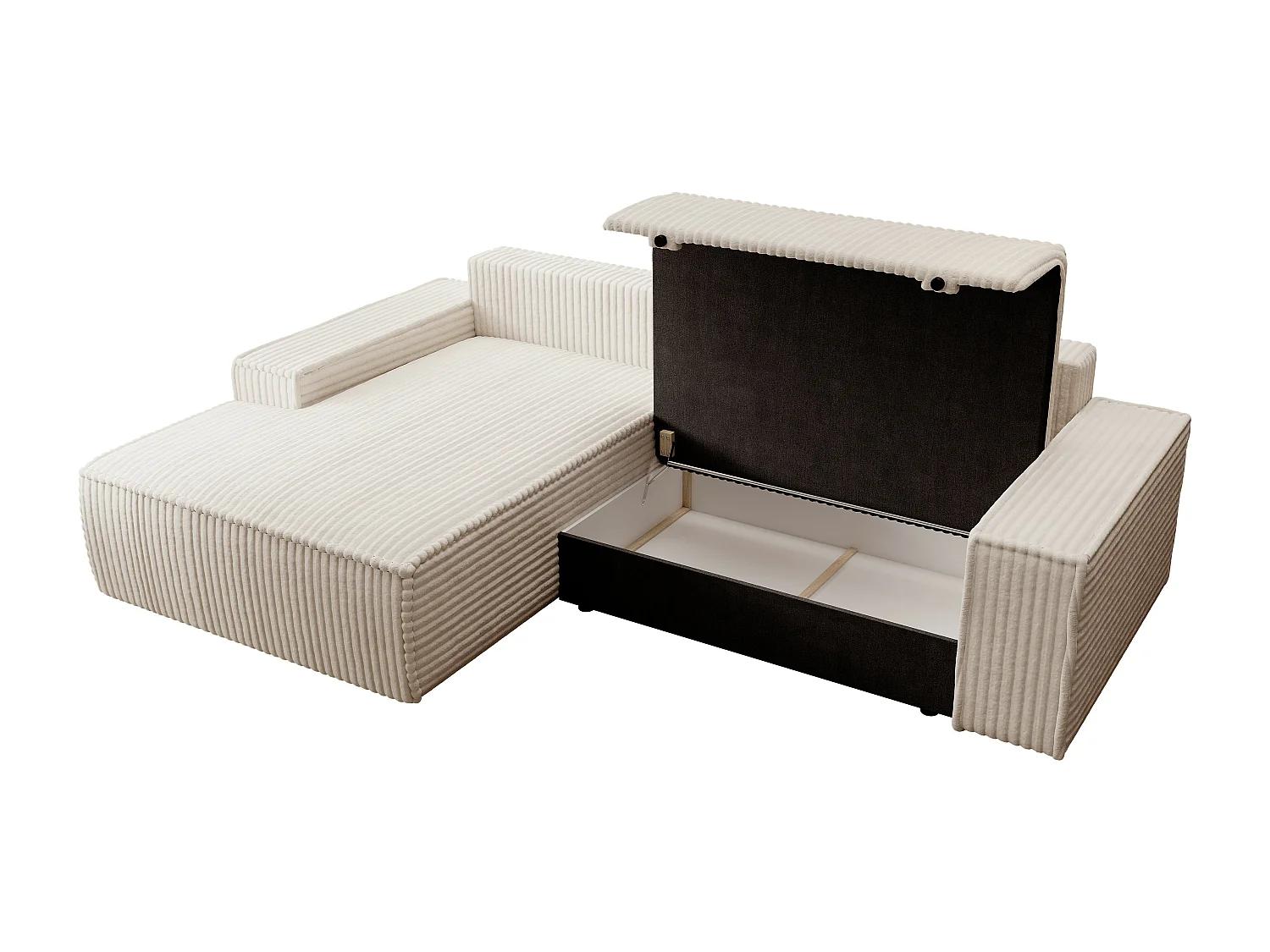 Canapé d'angle gauche convertible en velours côtelé grosses côtes beige AMELIA