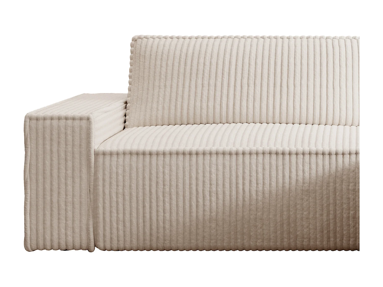 Canapé d'angle gauche convertible en velours côtelé grosses côtes beige AMELIA