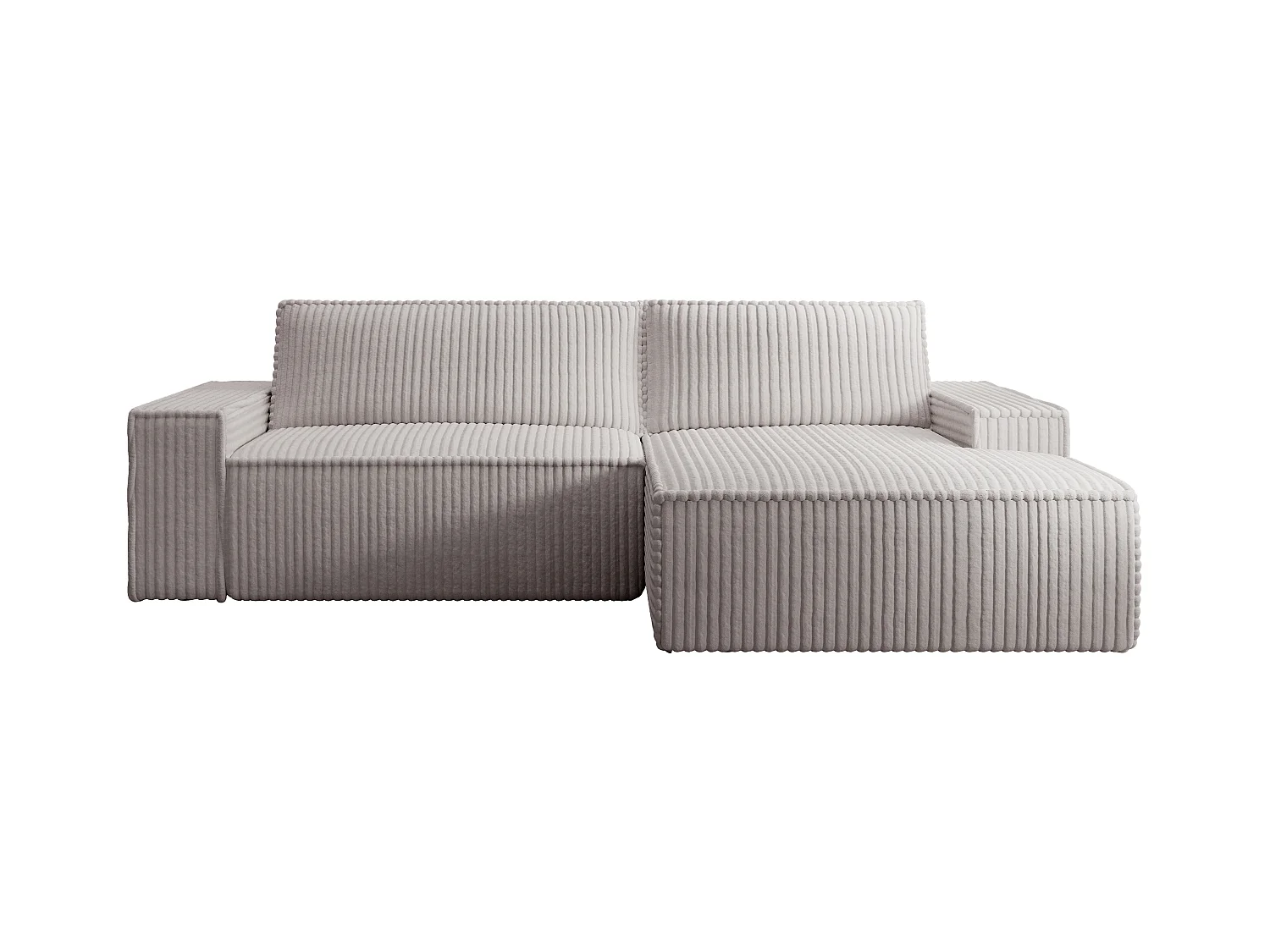 Hoekslaapbank met hoek rechts van lichtgrijs ribfluweel met brede ribbels AMELIA
