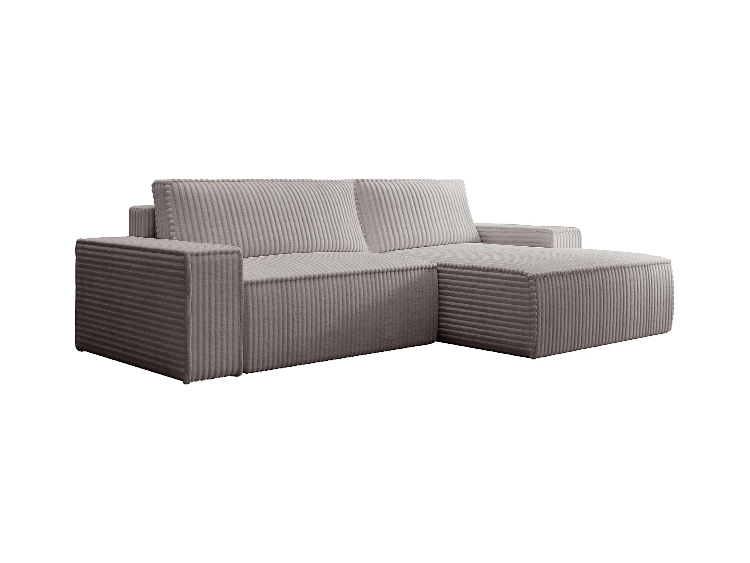 Hoekslaapbank met hoek rechts van lichtgrijs ribfluweel met brede ribbels AMELIA