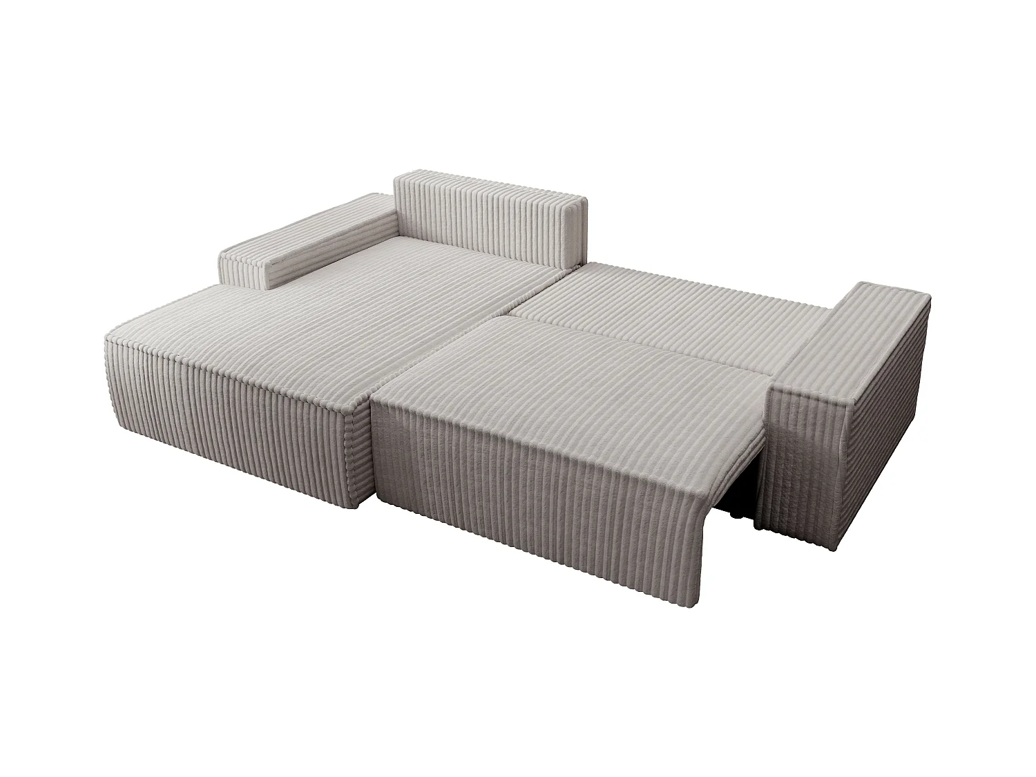 Canapé d'angle gauche convertible en velours côtelé grosses côtes gris clair AMELIA