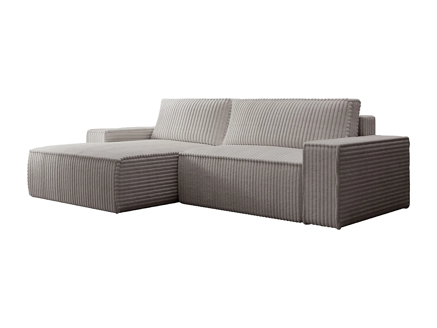 Canapé d'angle gauche convertible en velours côtelé grosses côtes gris clair AMELIA