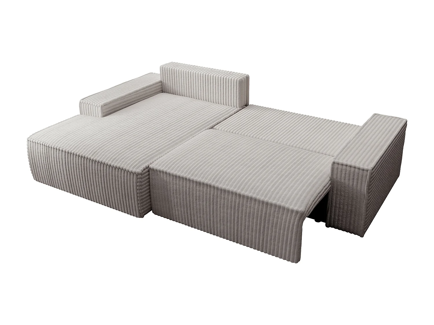 Canapé d'angle gauche convertible en velours côtelé grosses côtes gris clair AMELIA