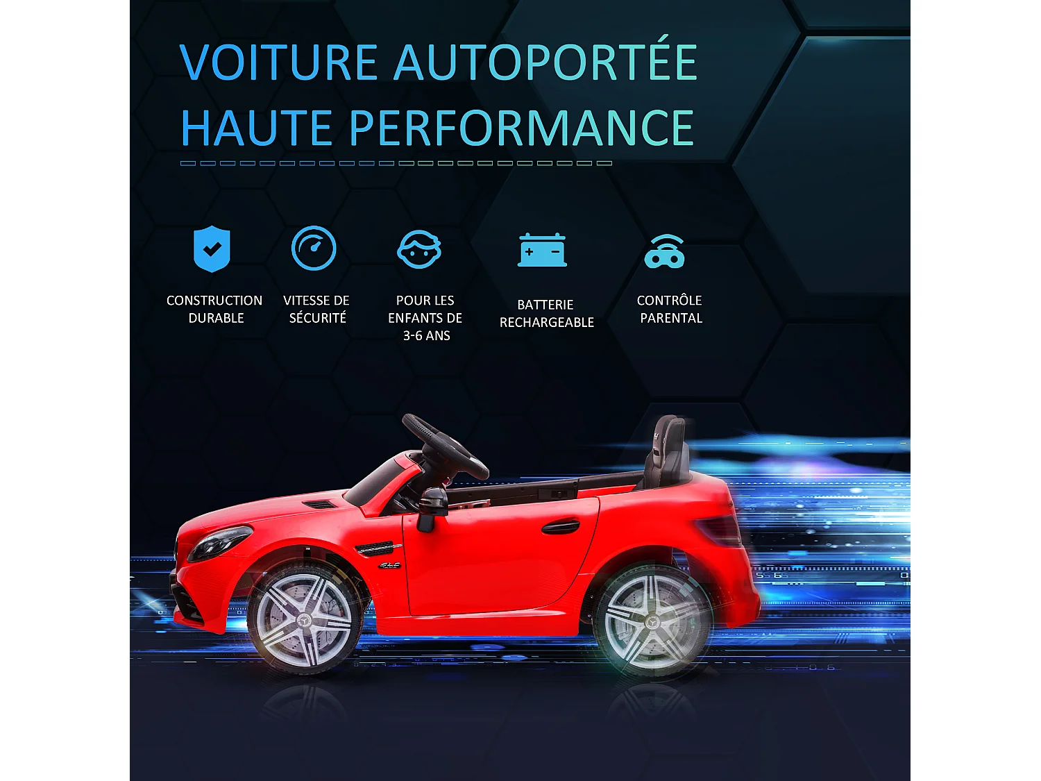 Voiture véhicule électrique enfant 6 V 5 Km/h max. télécommande effets sonores + lumineux Mercedes SLC 300 rouge