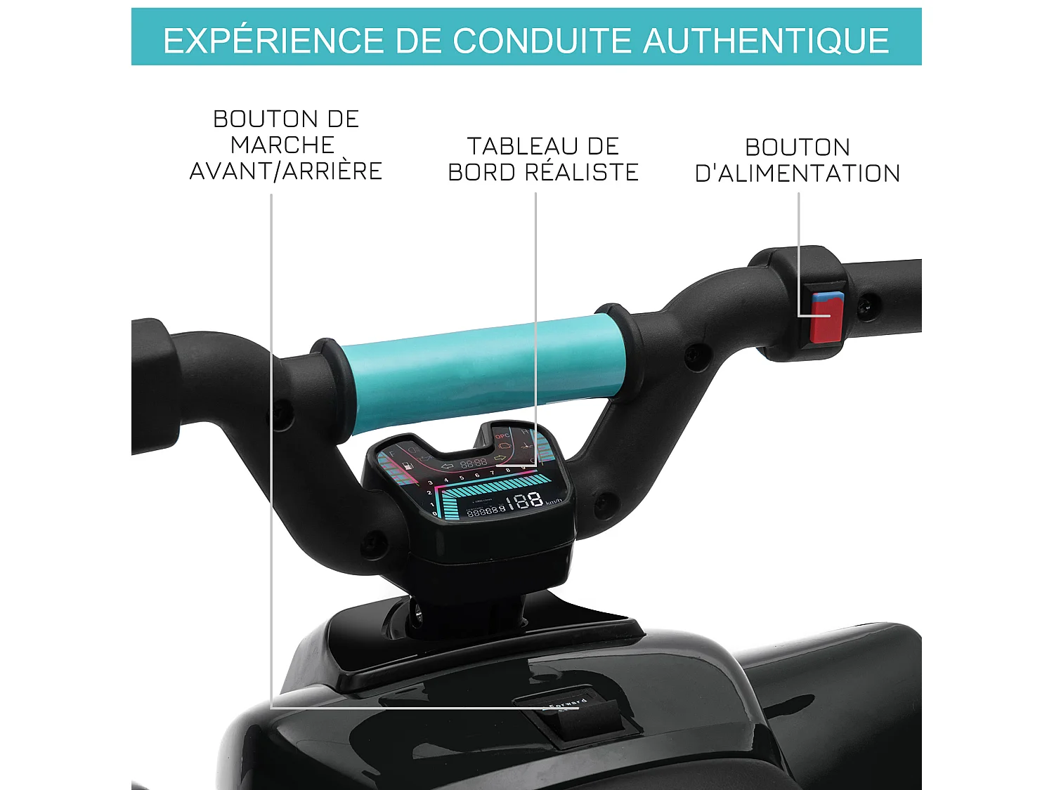 Quad électrique enfant - voiture électrique enfant - marche AV, AR - 6 V, V. max. 4,6 Km/h - noir