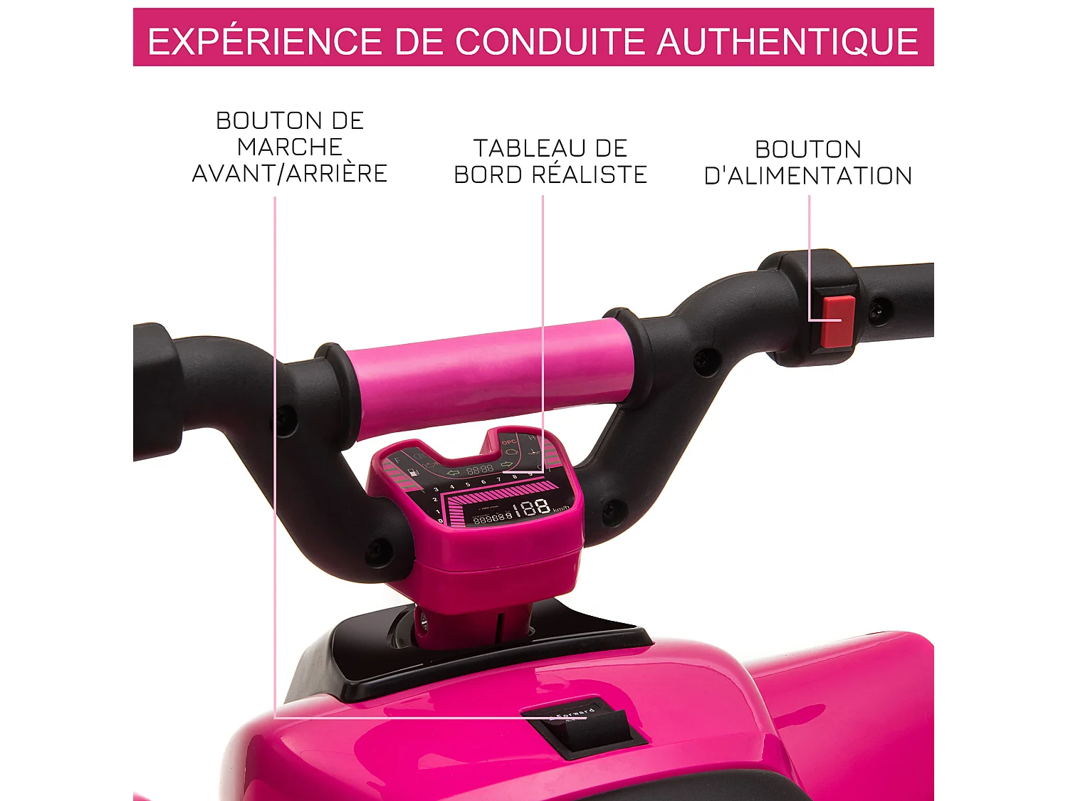 Quad électrique enfant - voiture électrique enfant - marche AV, AR - 6 V, V. max. 4,6 Km/h - rose