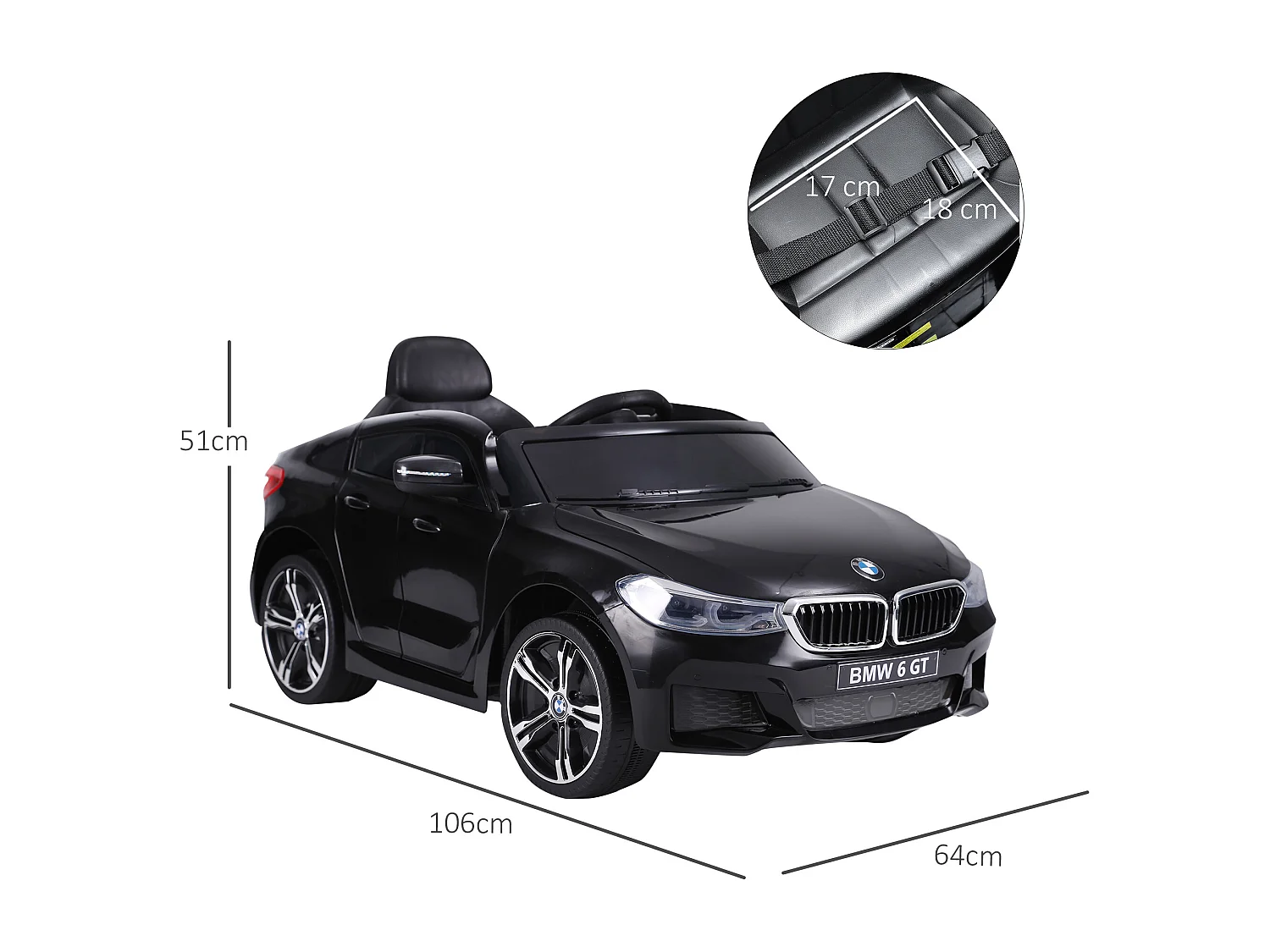 Voiture électrique enfants 6 V 3 Km/h max. effets sonores et lumineux télécommande incluse noir BMW 6 GT