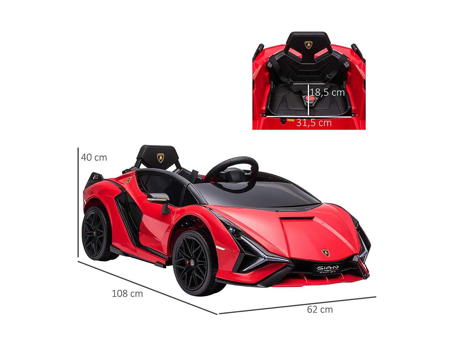 Voiture électrique enfant de sport supercar 12 V - V. max. 5 Km/h effets sonores + lumineux rouge